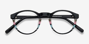 Black/Striped Perception -  Classic Plastic Eyeglasses