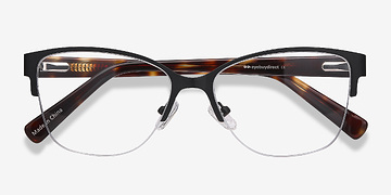 Black Feline -  Vintage Acetate, Metal Eyeglasses