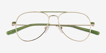 Shiny Silver Green Buzz -  Metal Eyeglasses