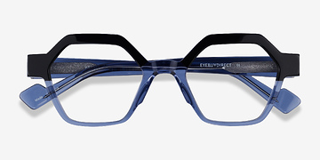 Black Clear Blue Hexed -  Acetate Eyeglasses