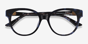 Blue Floral Vee -  Metal Eyeglasses