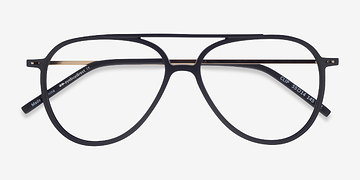Matte Black & Gold Clip -  Geek Plastic, Metal Eyeglasses