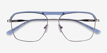Clear Blue & Gunmetal Dynamo -  Acetate, Metal Eyeglasses