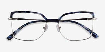 Blue Floral & Silver Further -  Acetate, Metal Eyeglasses