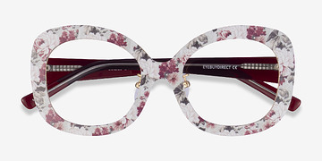 Red Floral Paeonia -  Metal Eyeglasses