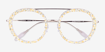 Yellow Floral Plumeria -  Metal Eyeglasses