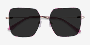 Shiny Rose Gold Red Floral Fleur -  Metal Sunglasses
