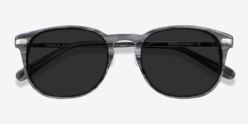 Gray Striped Council -  Acetate, Metal Sunglasses