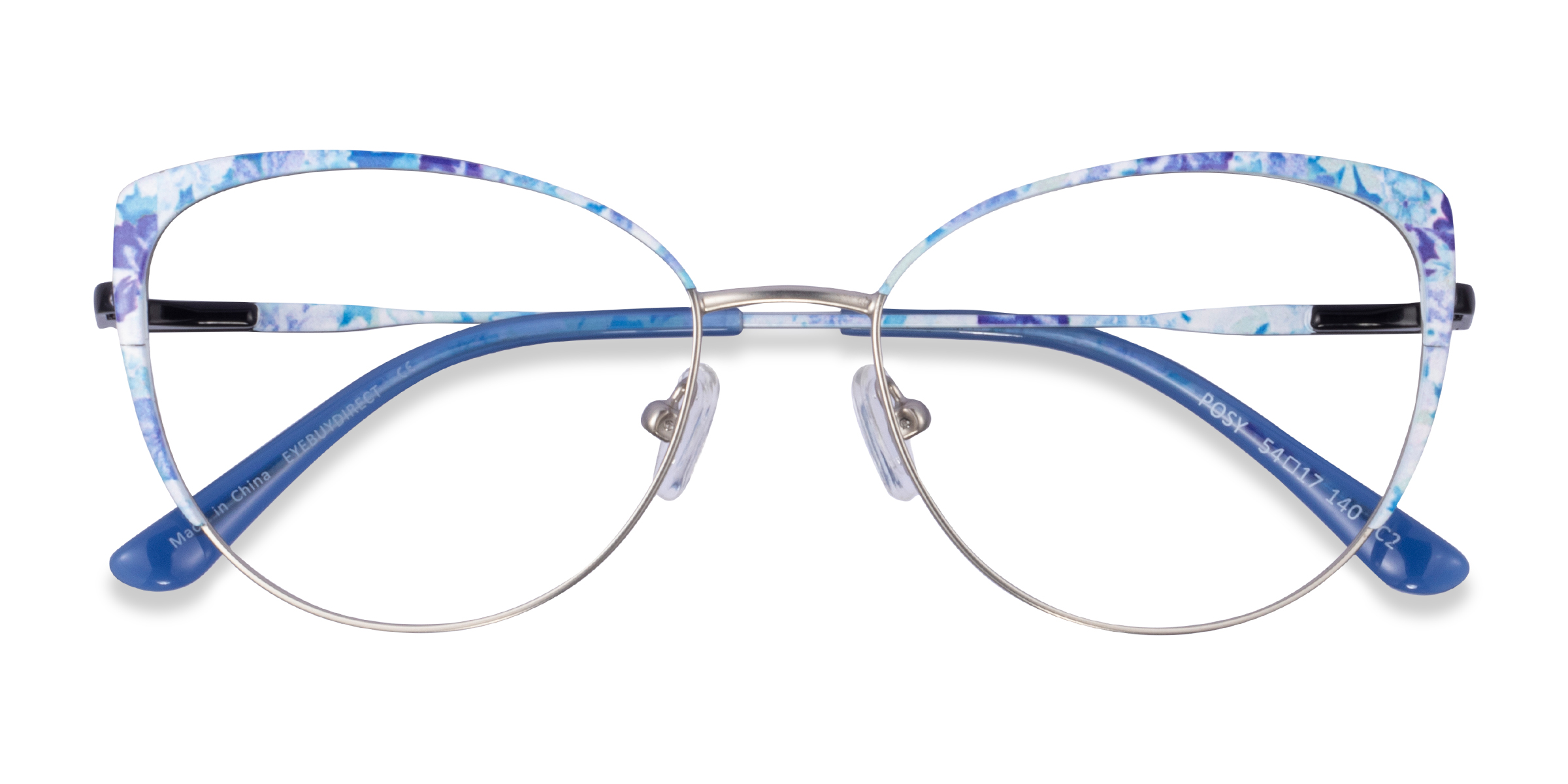 Matt Silver Blue Floral Posy -  Metal Eyeglasses