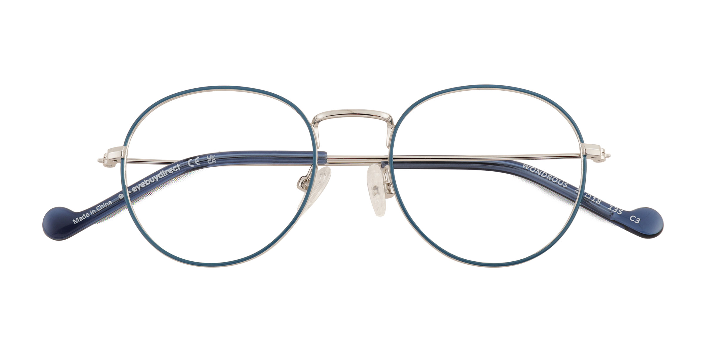 Shiny Silver Blue Wondrous - Metal Eyeglasses
