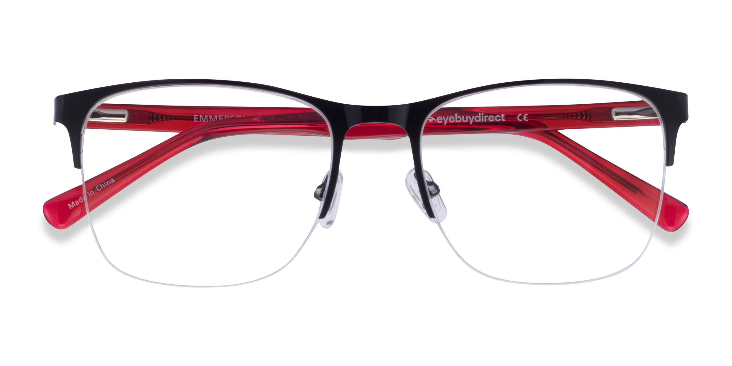 Shiny Black & Red Emmerson - Acetate-metal Eyeglasses