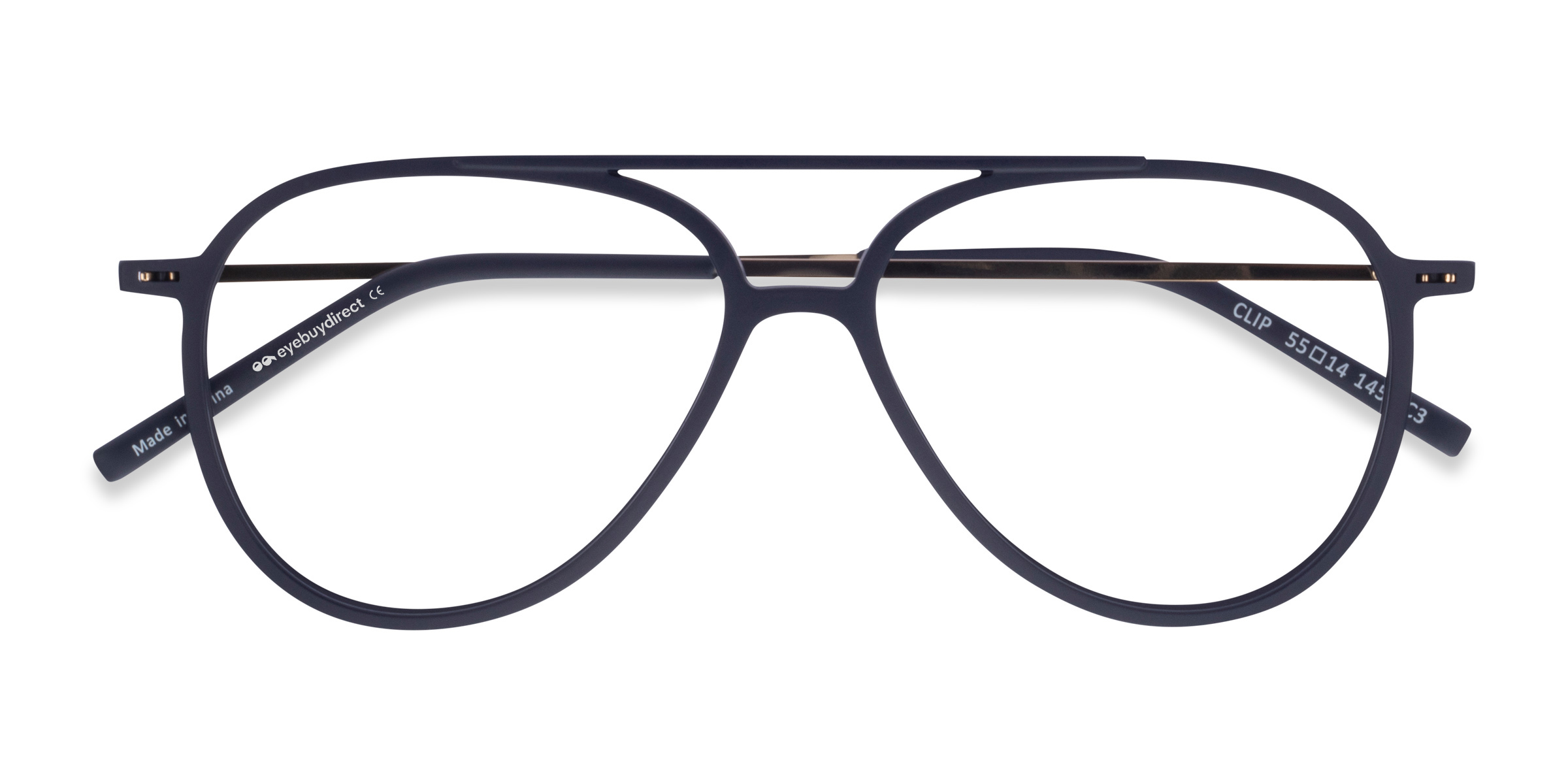 Matte Navy & Gold Clip - Plastic-metal Eyeglasses