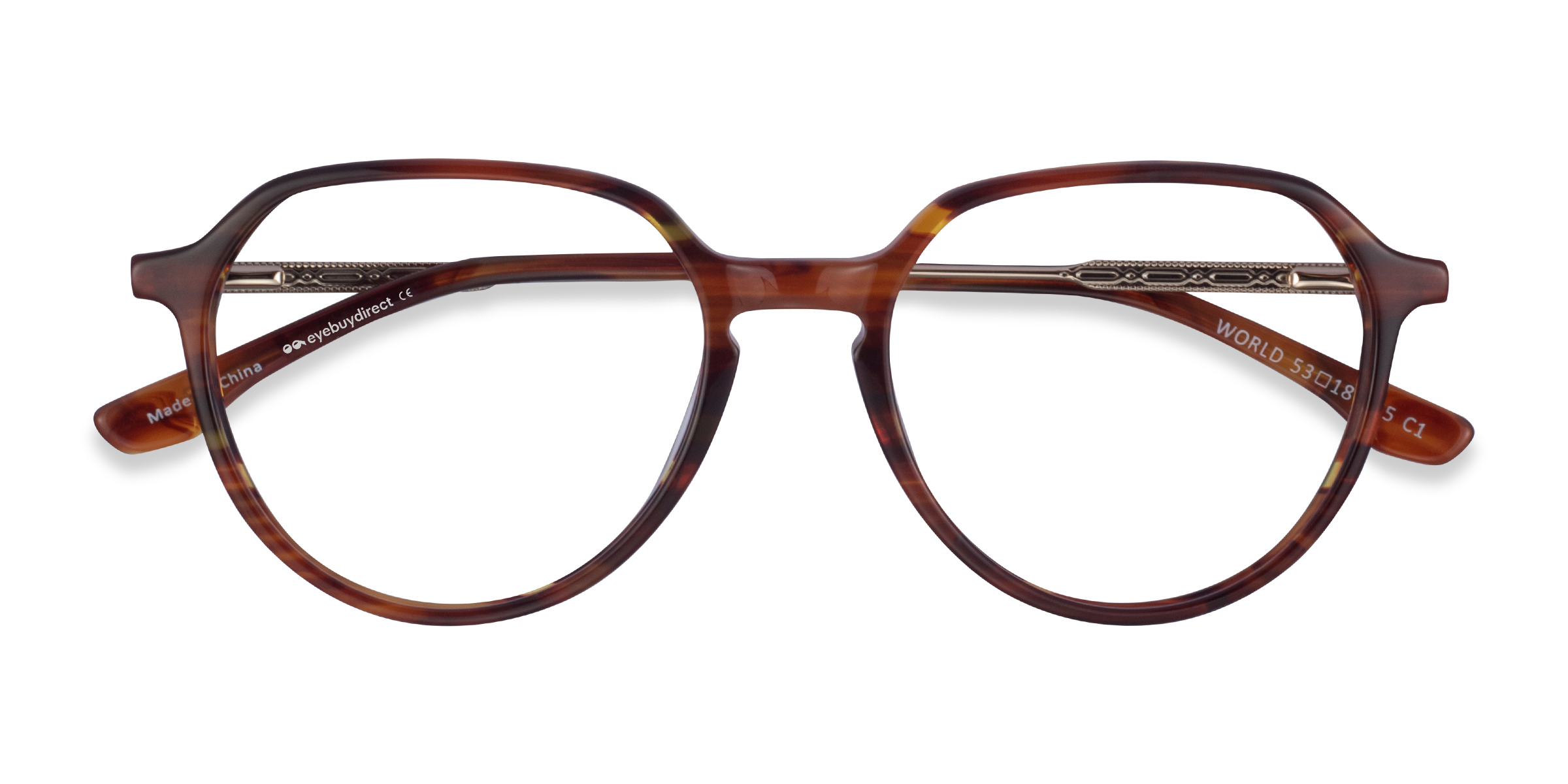 Brown Striped Light Gold World -  Metal Eyeglasses