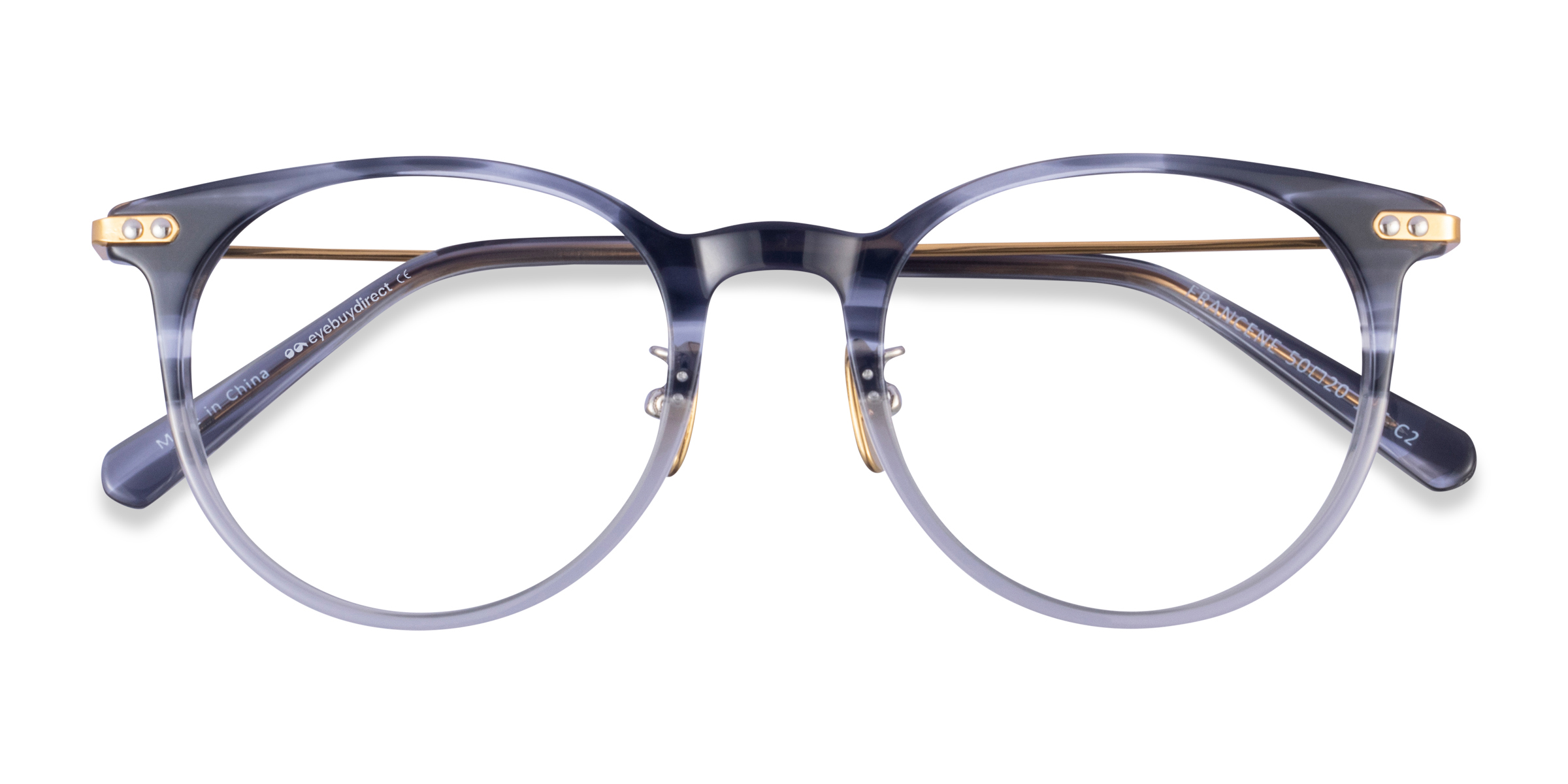 Gray Striped Gold Francene - Metal Eyeglasses