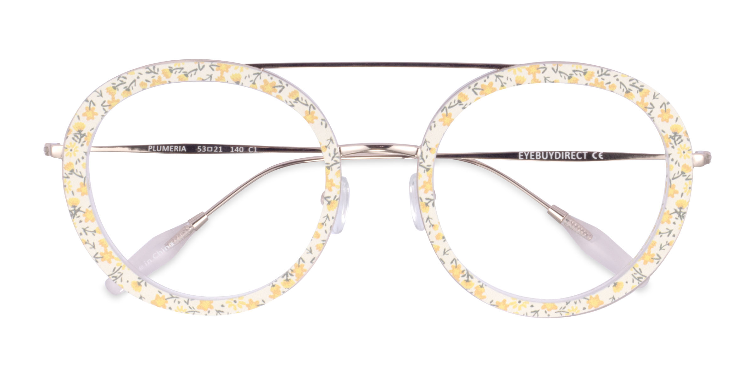 Yellow Floral Plumeria - Metal Eyeglasses