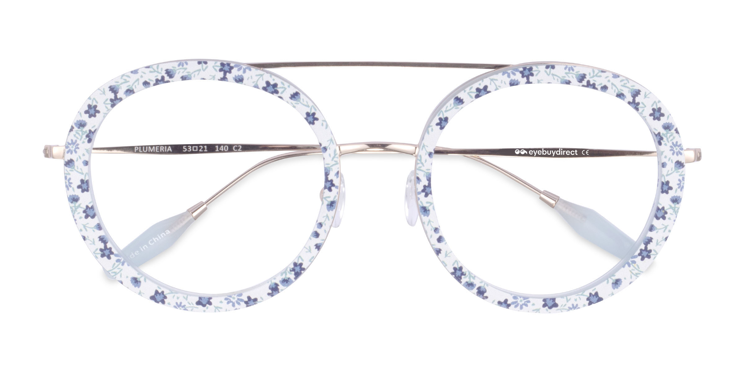 Blue Floral Plumeria - Metal Eyeglasses