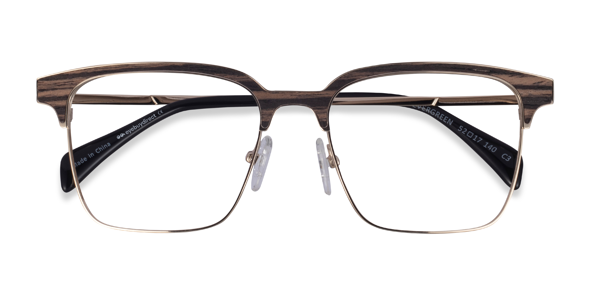 Gold & Striped Wood Evergreen -  Wood-texture Eyeglasses
